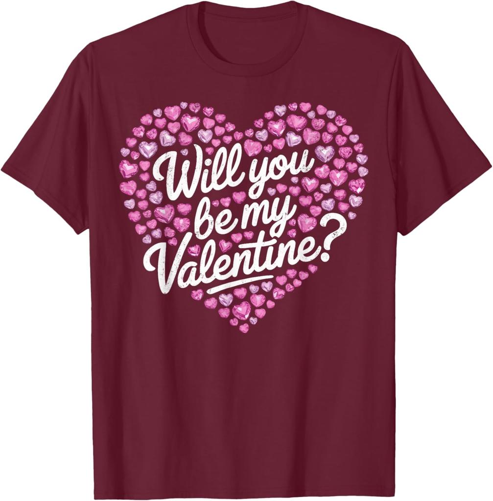 Will You Be My Valentine Heart Graphic Casual Men's Cotton Short Sleeve T-Shirt Daily Tee
