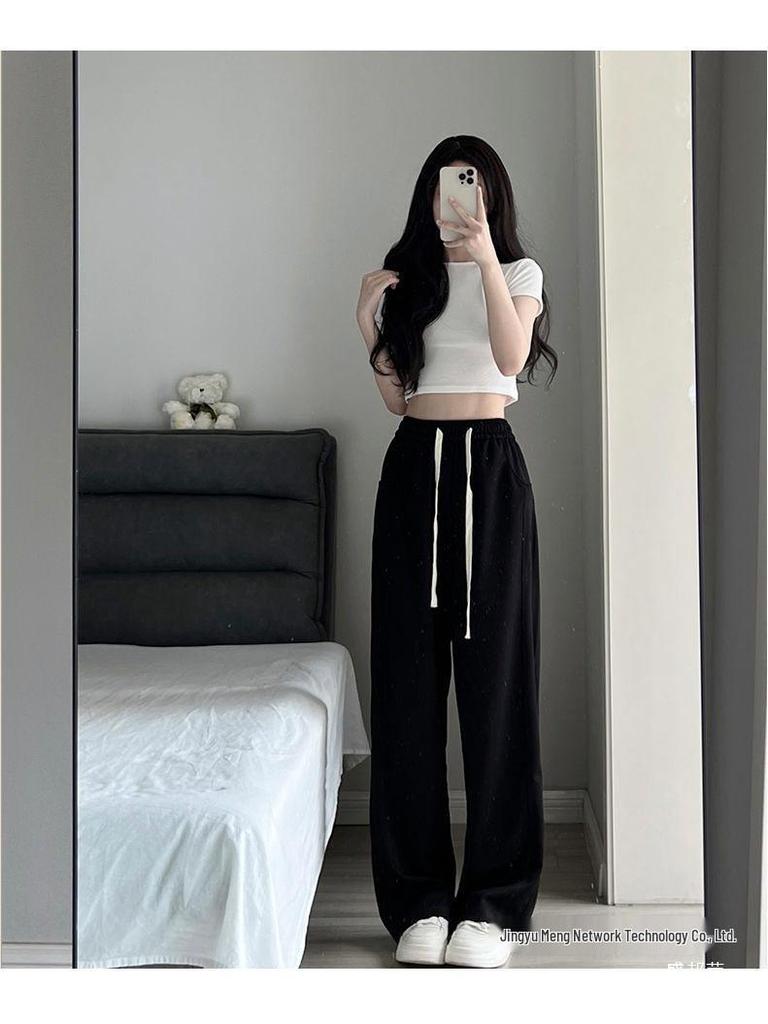 2025 New High-Waisted White Wide-Leg Casual Slimming Petite Sweatpants for Women