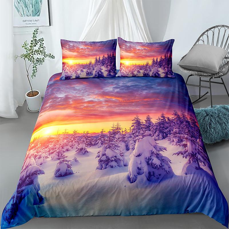 3D Landscape Bedding Set Printed Scenic Tree Sun Duvet Cover Pillowcases for Home Bedroom Twin Queen King Size