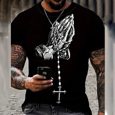 T-shirt da uomo con stampa 3D retrò vintage, grafica fede, streetwear, tee sportiva, per esterni, vacanze, uscite