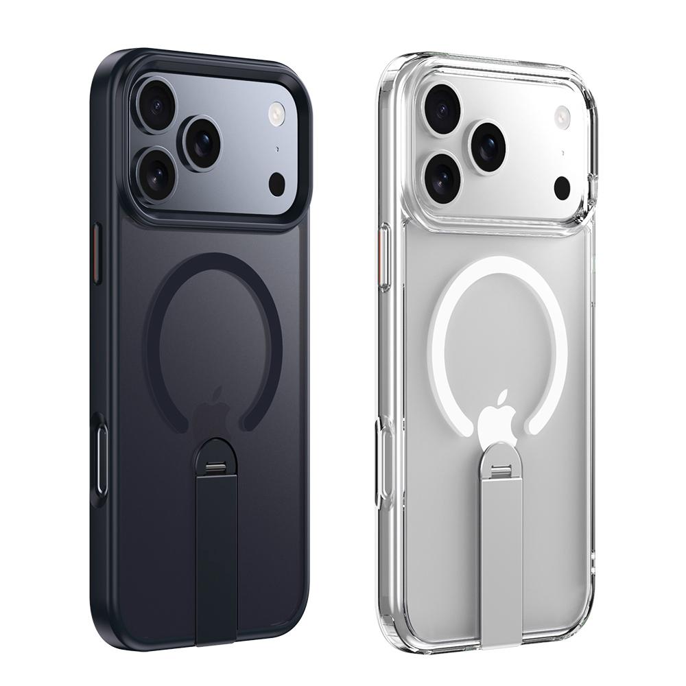 KEYSION 360 Hidden Metal Stand Magnetic Case for Magsafe for iPhone 17 Pro Max Air Transparent Matte Shockproof Phone Back Cover