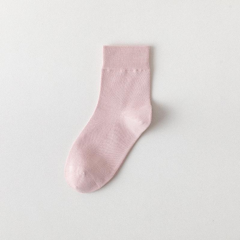 Women's Summer Thin Cotton Pure Color Mesh Breathable Boneless Sweat Absorbable Tube Socks