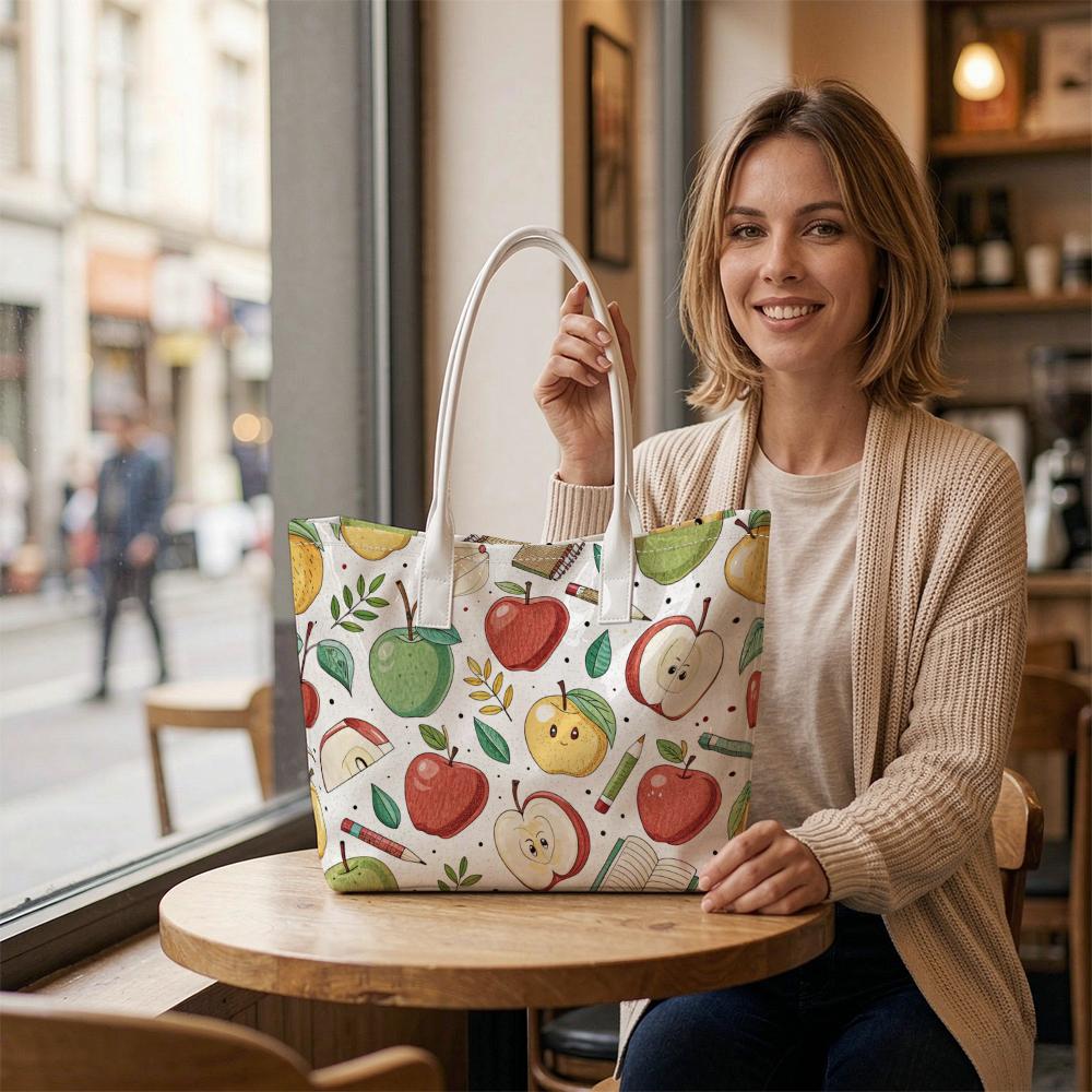 Cute Apple Pattern Tote Bag for Daily Use