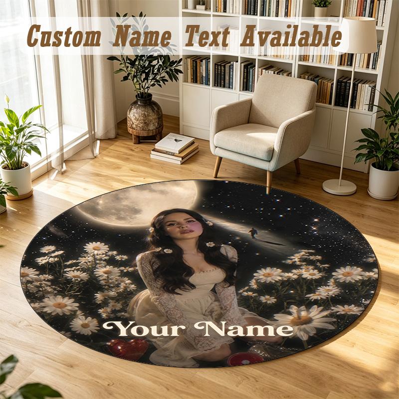 Round Rug Custom NameLana Del Rey Pattern Non Slip Carpet Home Floor Decor