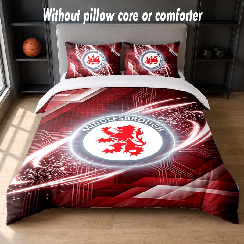 Middlesbrough Football Design Bed Bedding Set 1 Duvet Cover + 2 Pillowcases Soft Breathable Household Bed Linens