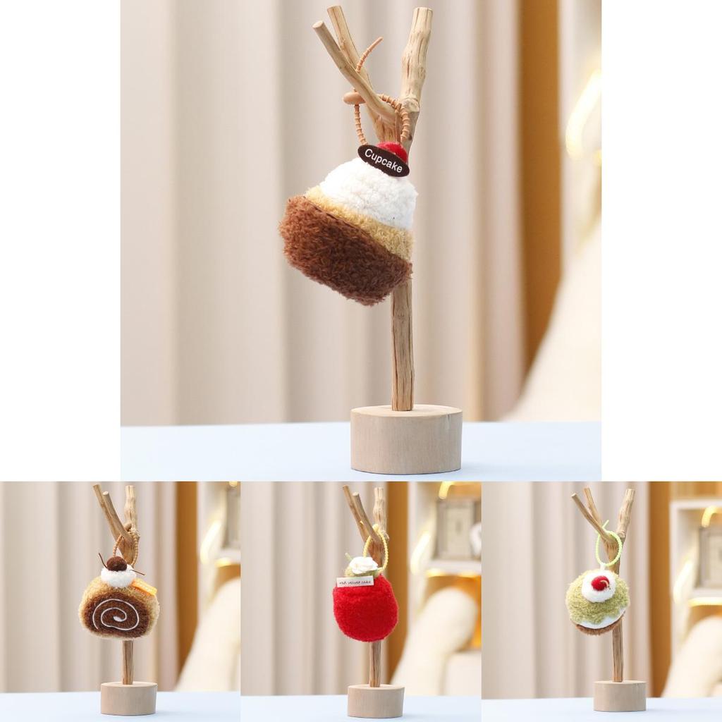 Cute Afternoon Tea Cake Plush Keychain With Soft Short Pile For Bag Decor