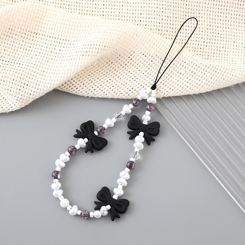 Simple Cute Kawaii Bowknot Beaded Phone Chain  Delicate Keychain For Women Girls Sweet Bag Decoration Accessories Gifts