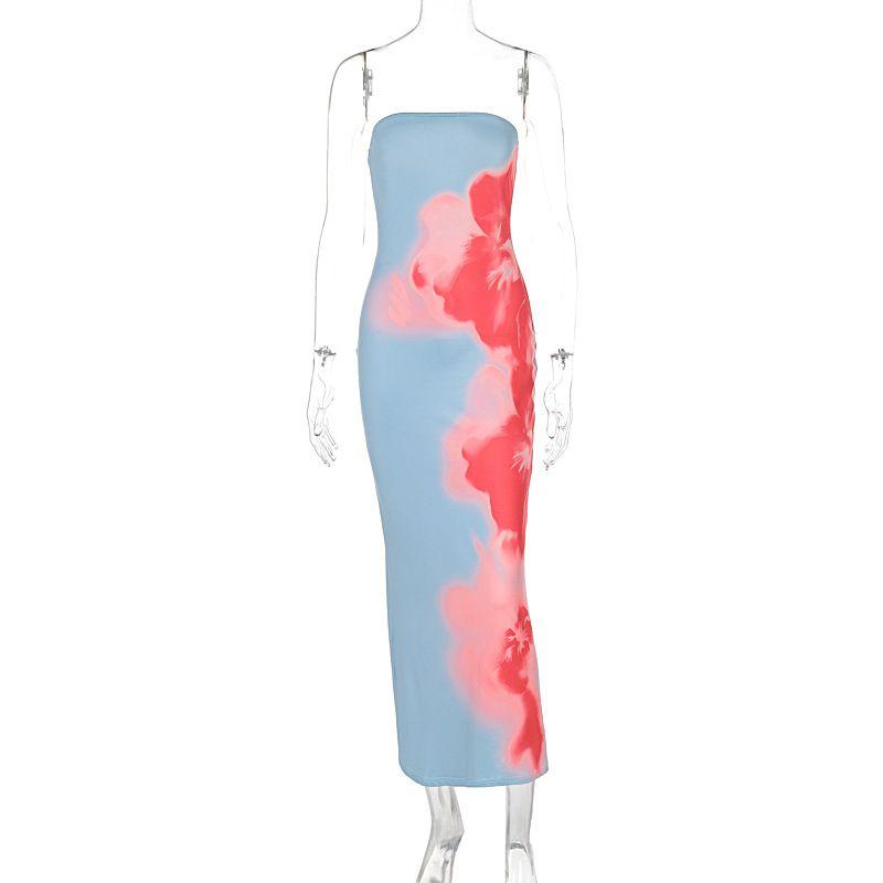 Western Style Women clothes 2024 Summer New Fashion Sexy Slim fit Print Wrap-around Split Dress