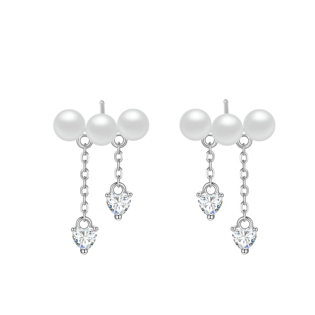 S925 Sterling Silver Heart Zircon Pearl Tassel Earrings for Women Temperament Light Luxury High-quality Earrings
