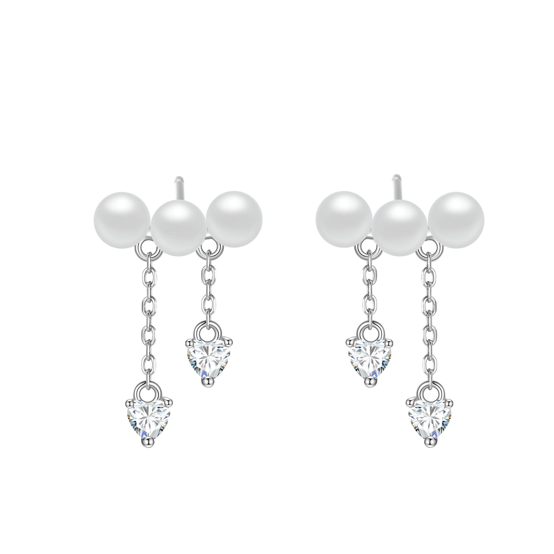 S925 Sterling Silver Heart Zircon Pearl Tassel Earrings for Women Temperament Light Luxury High-quality Earrings серебряный
