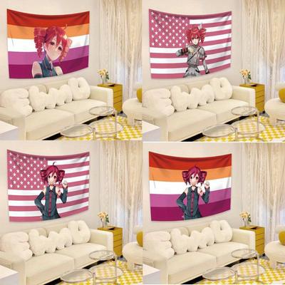 Kasane Teto Pink American Flag Anime Wall Hanging Tapestry Peach Light Vibrant Digital Print Horizontal Design For Decor