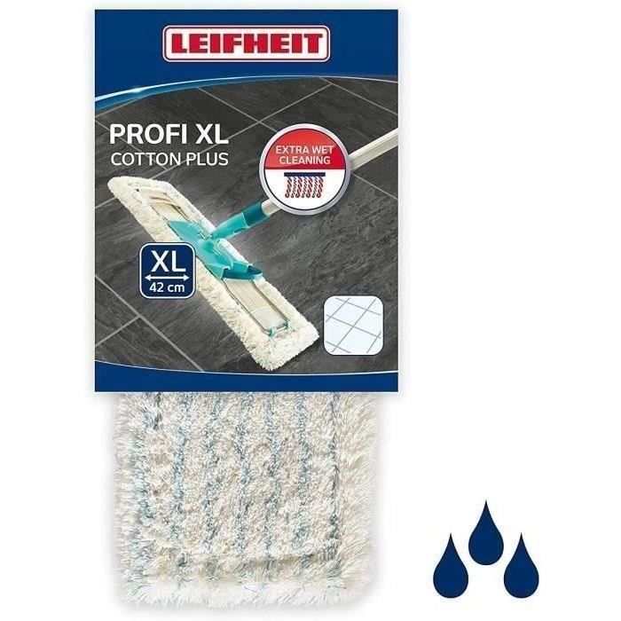 Profi XL Cotton Plus 55117 Bezug Leifheit, super saugfähiger Ersatzbezug für Flachwischer Profi XL, ideal für Fliesen