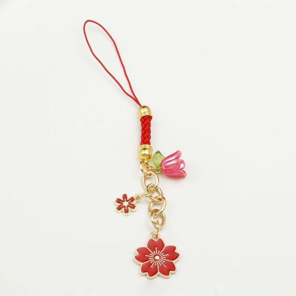 Short Style Mobile Phone Case Keychain Sakura Flower Phone Lanyard Mobile Phone Lanyard  Car Key