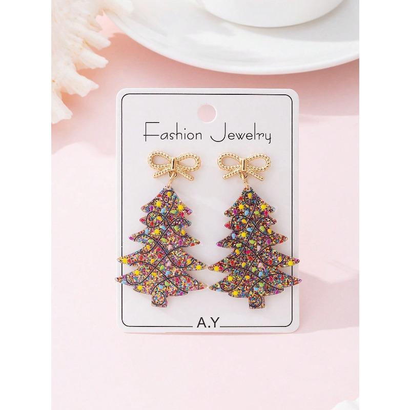 

1 Pair Christmas Glowing Colorful Lights Christmas Tree Design Fashion Jewelry Earrings, Perfect Gift for Holiday Parties one-size червоний