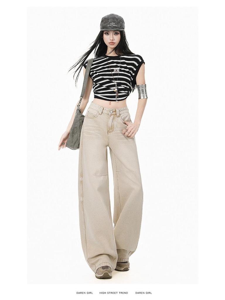 High Street American Spicy Cat Wide-Leg Jeans: Women's 2026 Spring Retro Loose Floor-Length Trend