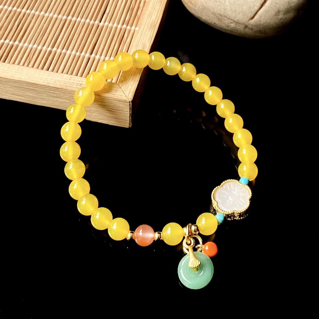 Natural Yellow Chalcedony Agate Bracelets - Chinese Style DIY Beaded Ornaments