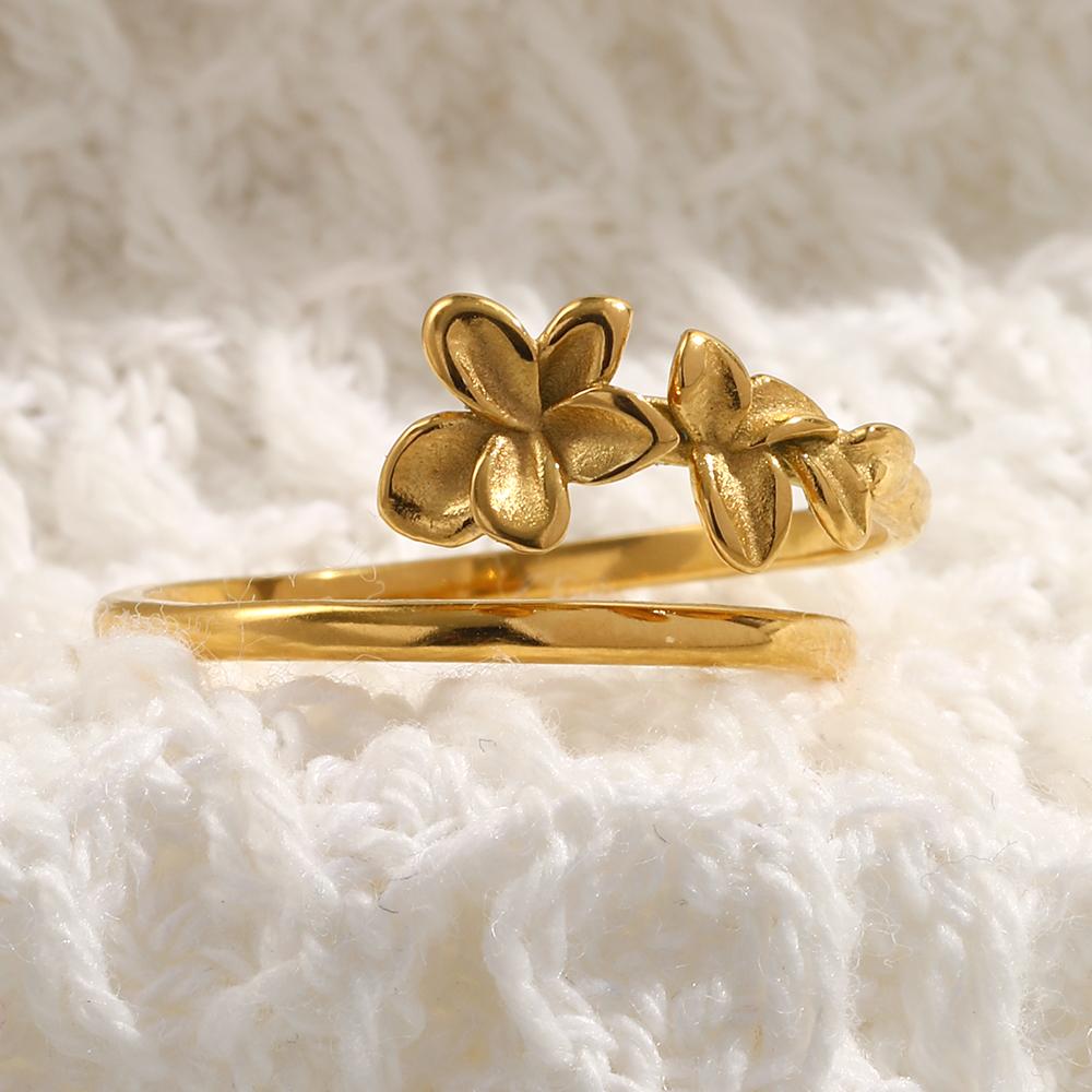 MamacitaSlay Elegant Frangipani Double Layer Gold Plated Rings Women's Waterproof Jewelry Party Simple High Quality Ring Gift
