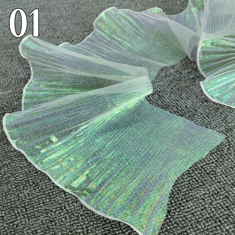 Metallisch Plissiertes Rüschenkantenband Mesh-Stoff Laser-Organza Transparenter Stoff für DIY Nähen Bühnenkleidbesatz Handwerk