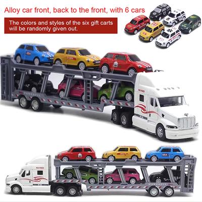 Legierung Amerikanischen Großen Lkw Mit 6PCS Mini Metall Legierung Druckguss Auto Modell Maßstab Spielzeug Fahrzeuge Träger Lkw Für Kinder