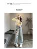 Spring 2025 Women's Embroidered High-Waist Wide-Leg Jeans - Light Color, Slimming Design