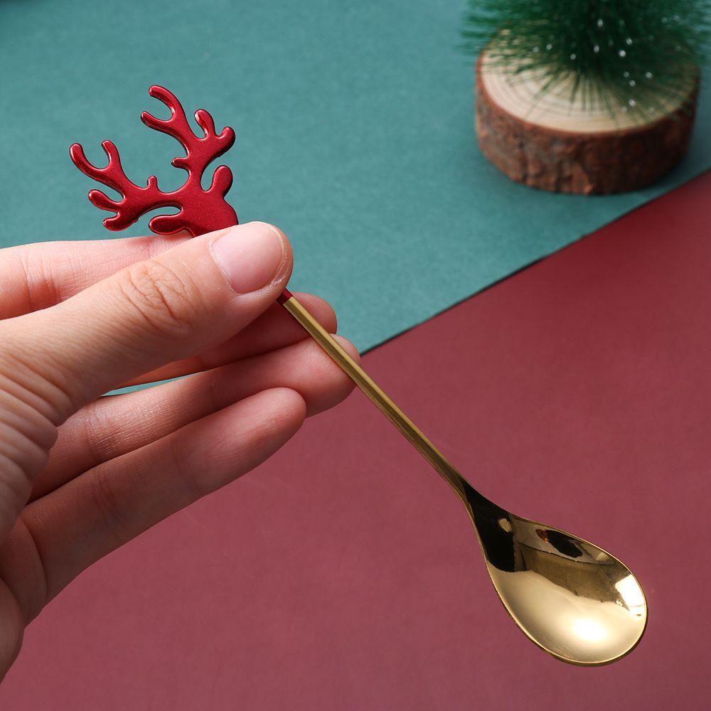 Tableware Stirring Spoon Christmas Deer Head Christmas Spoons Xmas Antlers Tea Scoop Coffee Scoops