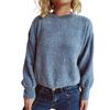 Women's Fashion Casual Round Neck Pullover Solid Color Long-sleeve Sweater Top