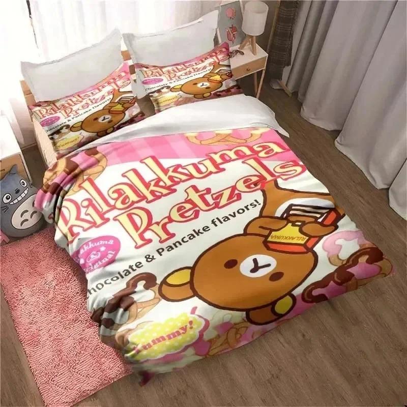 Cute Rilakkuma Bear Kawaii Bedding Set 3D Printed Suitable For Bedroom Duvet Cover Set With Pillowcases Kids Home Textile