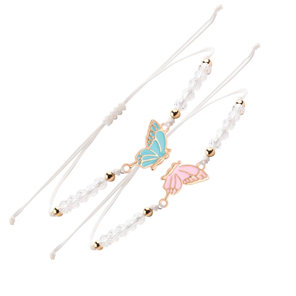 2pcs Wax Rope Handwoven Bracelet Butterfly Fashion Couple Bracelet Gift Alloy Bracelet for Girlfriends