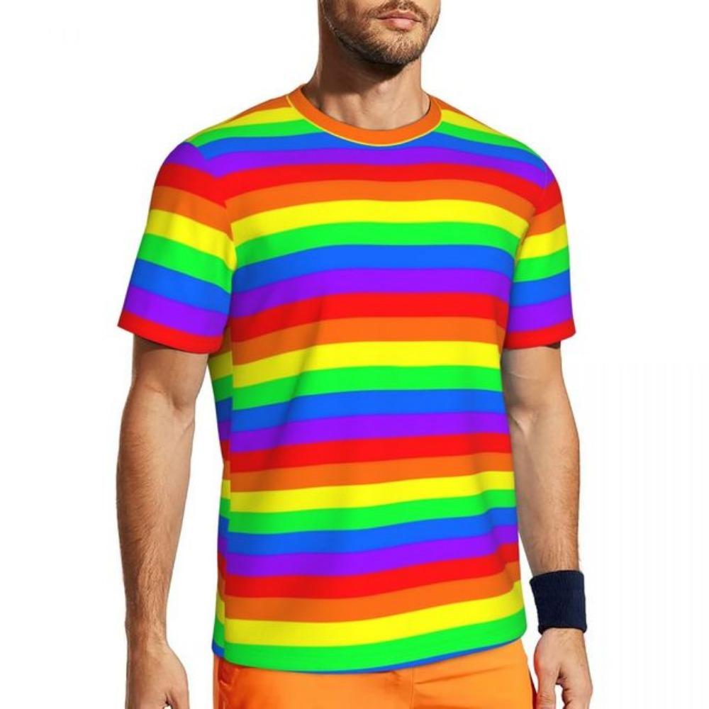 

Радужные полосатые красочные линии принт Harajuku спортивные футболки с коротким рукавом быстросохнущие топы летняя одежда больших размеров Y2K 5XL