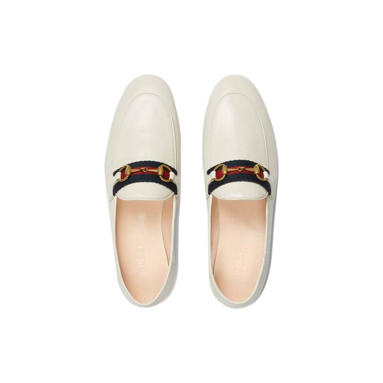 GUCCI Slip Loafer Web White Leather Women's (Unisex) Women's Casual Unlined Shoes 631619 CQXM0 9065