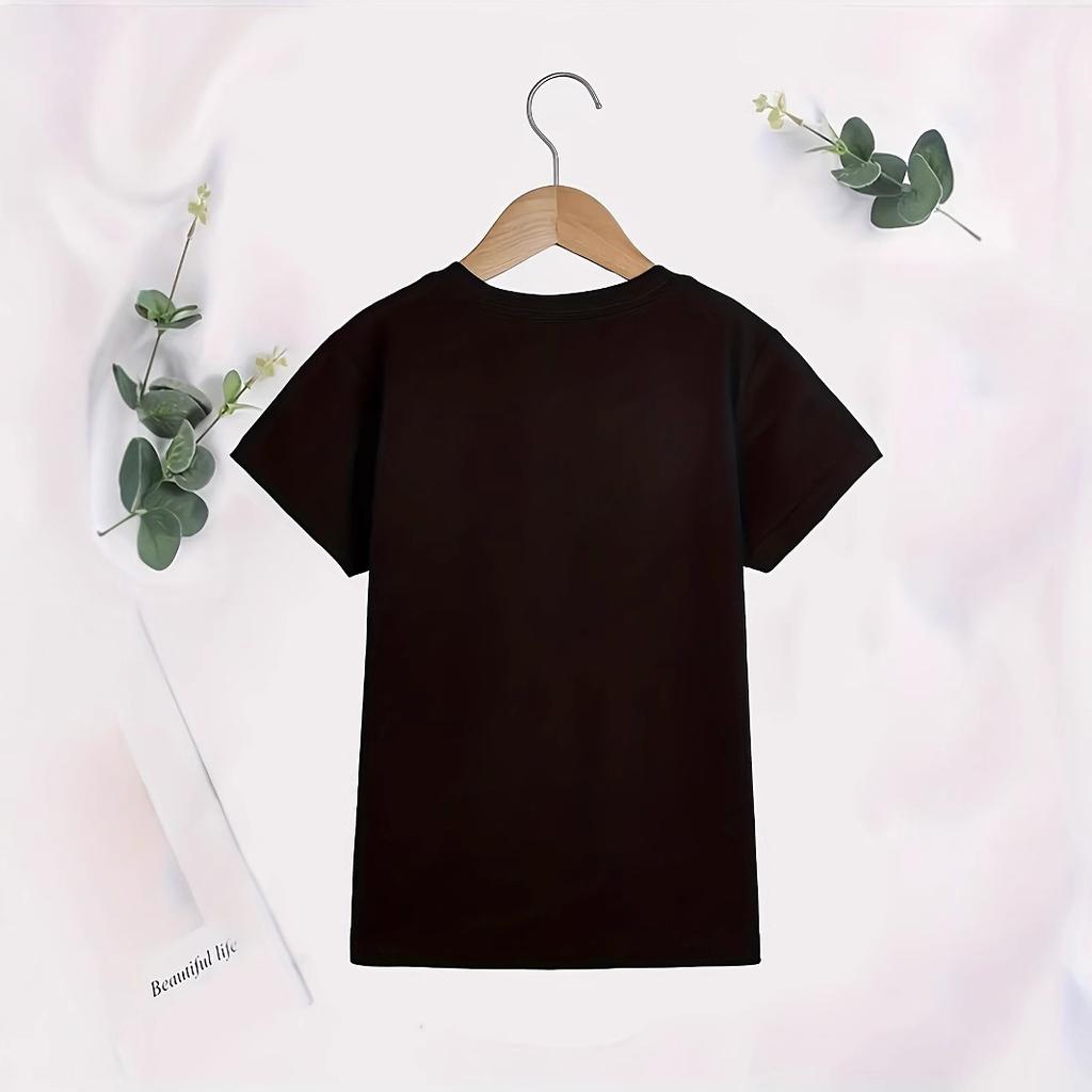Girls' Leisure LEARN Textured Pattern T-shirt - Summer Children's Fashion Short-Sleeved T-shirt