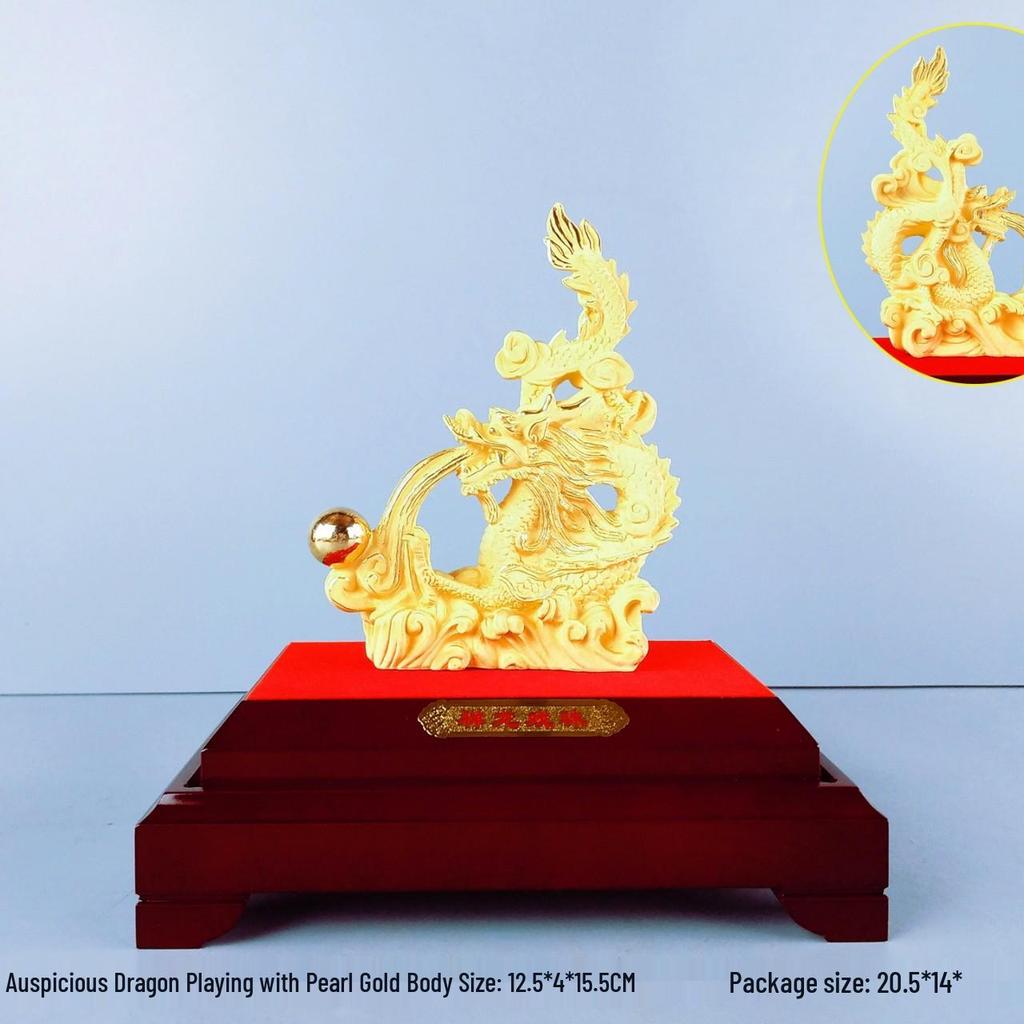 Flocked Gold Dragon Zodiac Ornament for Year of the Dragon - Wealth-Attracting Decoration and Business Gift