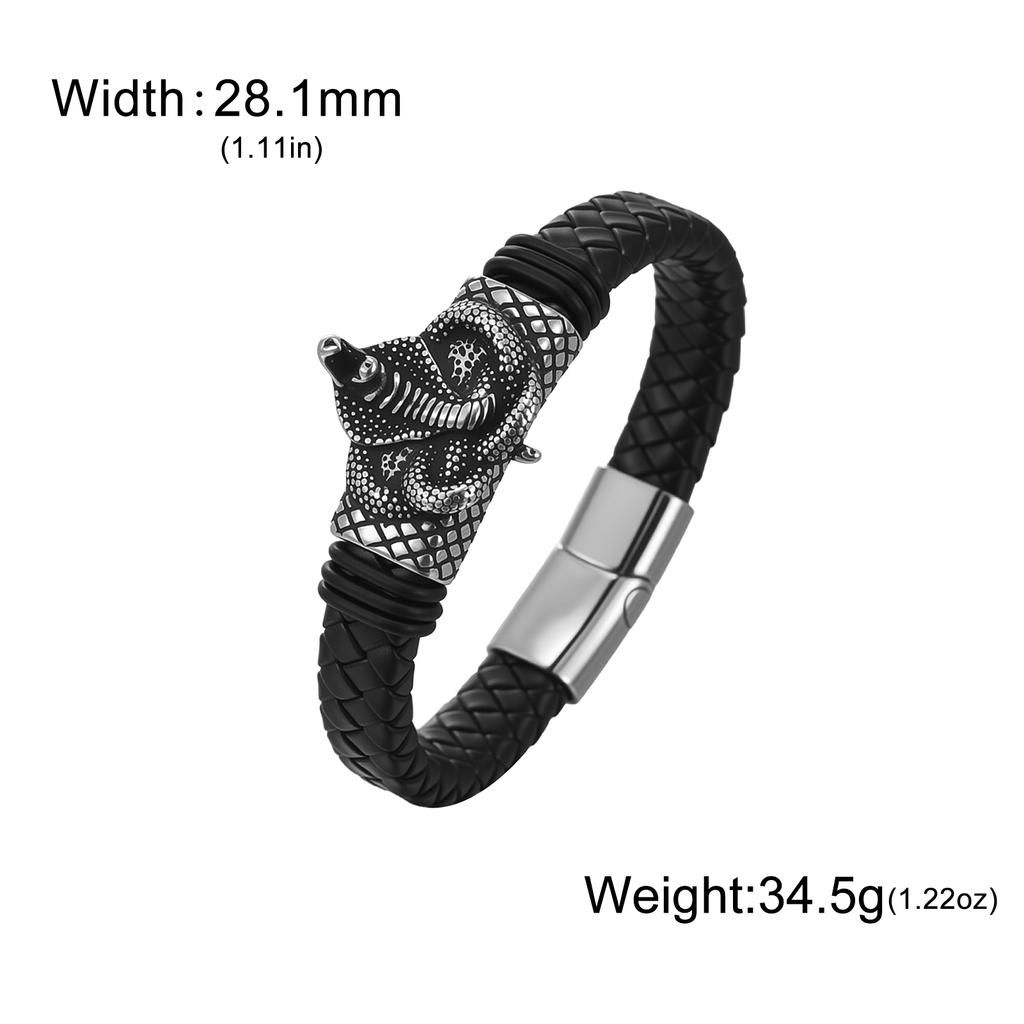 Dreamtimes Retro Stainless Steel Lion Head Steel Woven Leather Rope Bracelet for Women Men Hip-Hop Trendy Jewelry