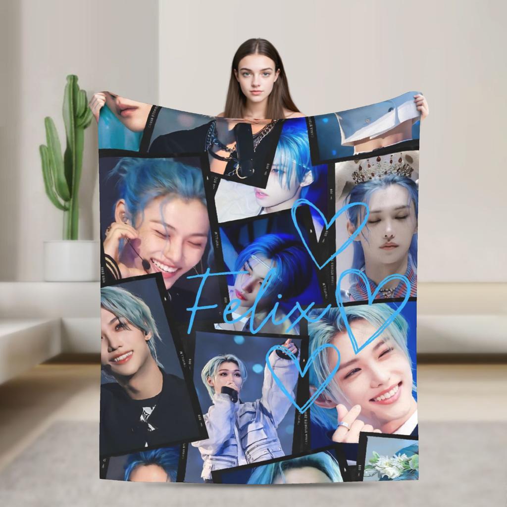 Blankets Travel Office Flannel Throw Blanket Kpop Stray-kids S-skzoo FELIX For Living Room Warm Design Quality Bedspread
