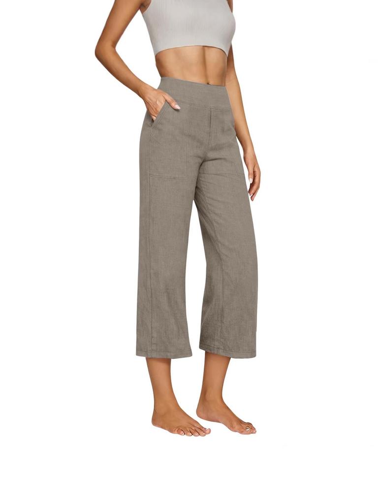 2026 Women's European Cotton Linen High-Waisted Wide-Leg Pants, Early Spring Fashion, Seven-Tenths Length.