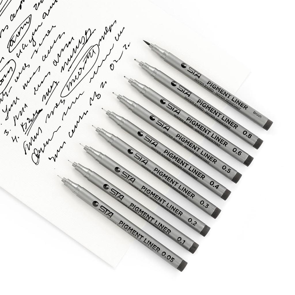 Schwarzer, dünnerer Stift, Set mit 9 Fineliner-Skizzenstiften