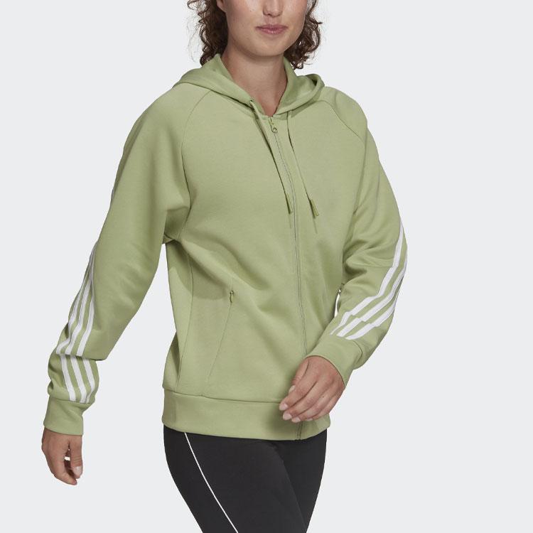 Adidas Essentials 3-Stripes Full Zip Hoodie Women Jacket Green HE1661