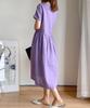 Solid Body L Summer Summer Not Everyday Private Room Short Relaxed Purple [Luxe Relax] Loose, Linen-like Dress, Color, Simple, Covering, Mid-length