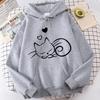 Women's Sleeping Cat and Hearts Printed Casual Sweatshirts Graphic Gothic Pocket Hoodies Y2k Hooded Kawaii Clothes