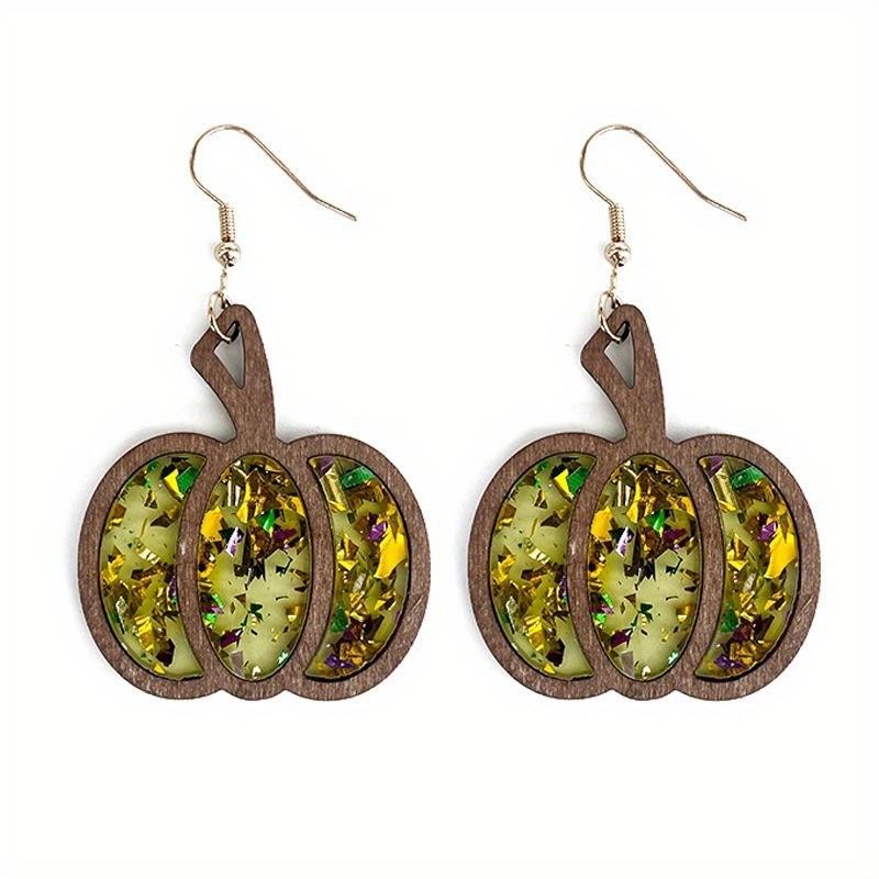 Colorful Pumpkin Eyecatching Earrings Wooden Festive Jewelry For Fall Celebrations