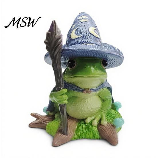 Halloween Wizard Frog Ornament Witch Ornaments, Resin Magic Figurine, Micro-landscape Miniature Unique Collectible Statue for Home Desktop Fish