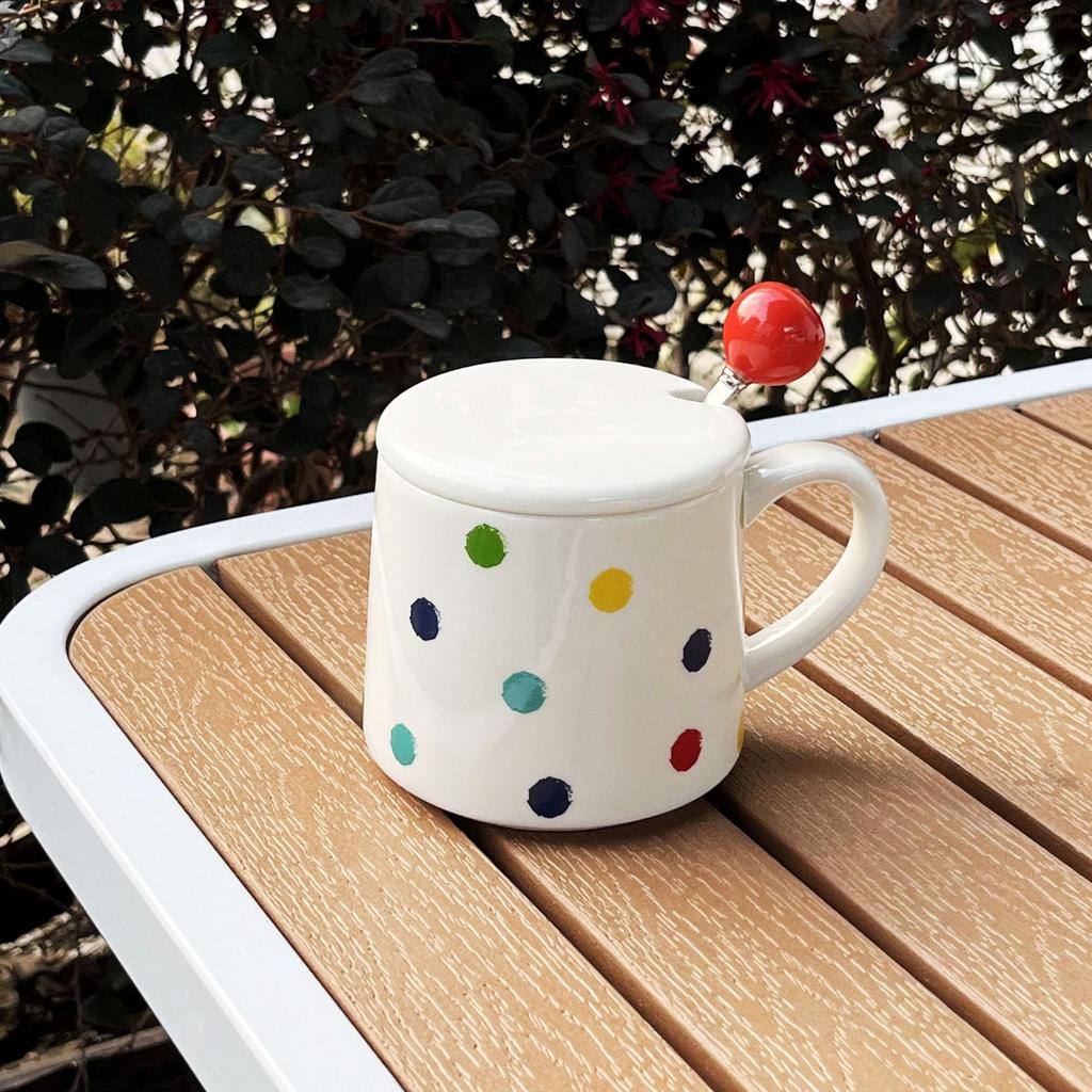 Korean Colored Mug with Lid Spoon High End Ceramic Cup Household Water Cup Living Room High Value Coffee Cup