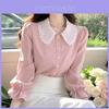 Soft Satin Doll Collar Long Sleeve Shirt For Spring Girls Fashion