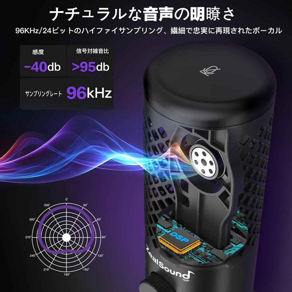 ZealSound USB Condenser Microphone for PC with RGB Plug Gain Mute and Headphone for and Compatible with Windows and Mac Lights, & Play, Adjustment,