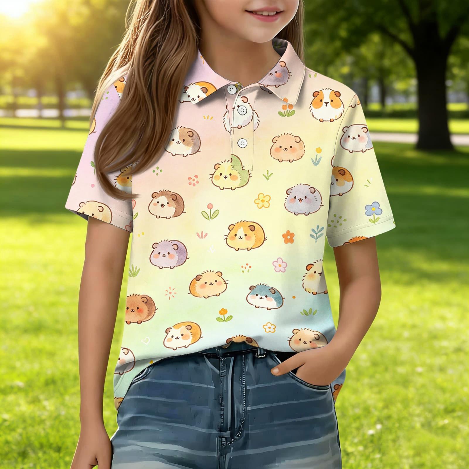 

Kids Casual Short Sleeve Polo Shirt with Animal Pattern Soft Comfortable Breathable Fabric Suitable for Everyday Wear and Outdoor Activities 120