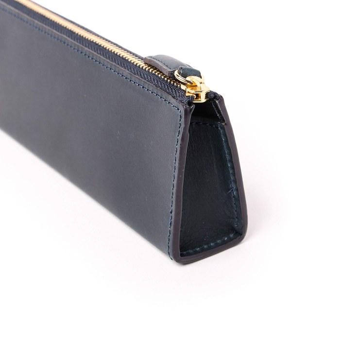 [Rio] Slip-On Pen Case Leather Pencil Case Large Capacity Student/Office Worker Genuine Leather L Size Navy