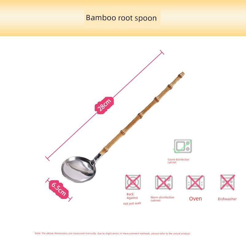 Tableware Bamboo Soup Spoon Japanese Cuisine Bamboo Handle Skimmer 304 Stainless Steel Spoon Restaurant Bamboo Spoon Bamboo Root Hot Pot Spoon Bamboo root spoon