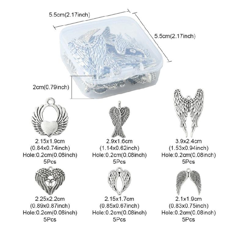 30pcs Angel Wing Charm Jewelry Making Necklace Earring Findings Antique Silver