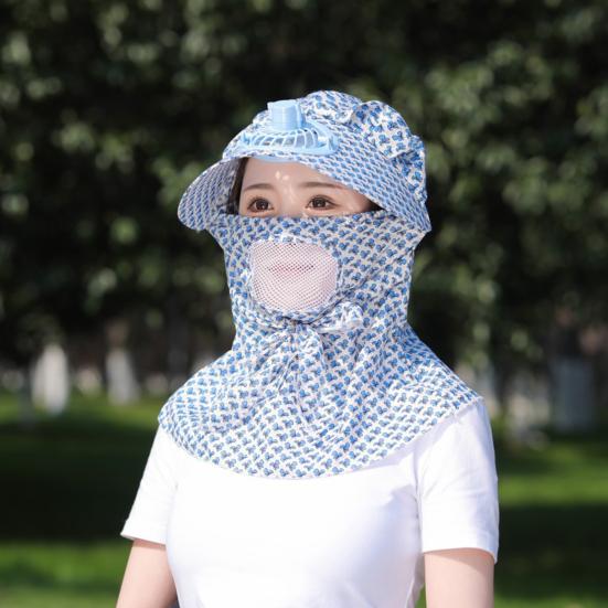 Fan Sunhat Strong Wind Cooling Sunshade Wide Brim Hollow Out Mesh Sun Protection Decorative Neck Protection Outdoor Fan Cap Headwear
