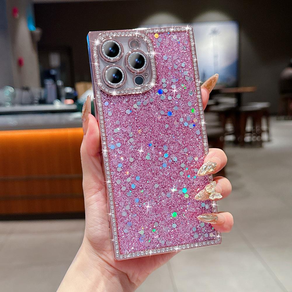 Epoxy mobile phone case with side drill glitter is suitable for Apple 17promax square iPhone16 new 15.